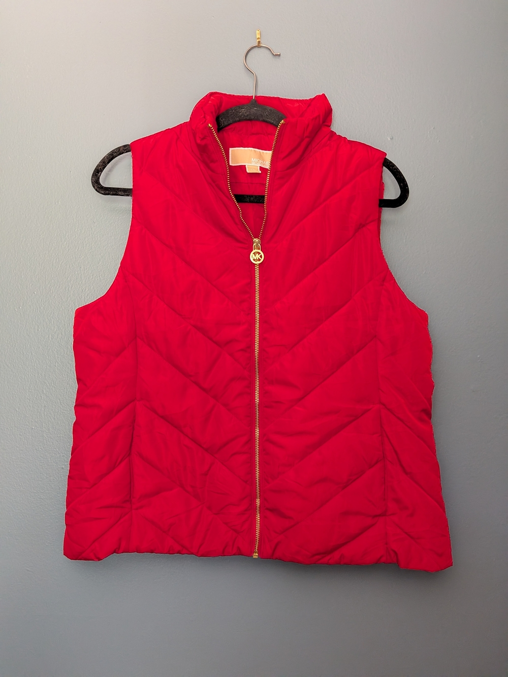 Michael Kors Red Quilted Puffer Vest | Gold MK Logo Zip Pull | Lightweight